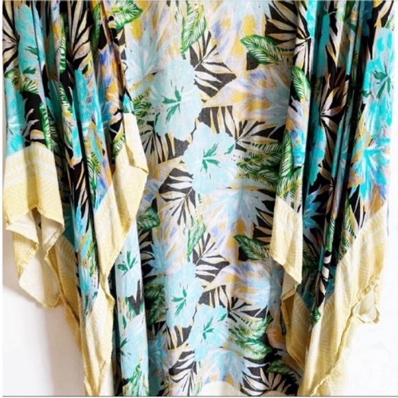 Urban Outfitters kimono blue green floral lightweight tropical - Picture 6 of 8